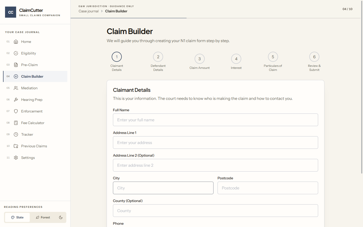 ClaimCutter guided claim builder